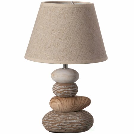 QUICKWAY IMPORTS 14 Decorative Ceramic Table Lamp, with Beige, Brown, and White Stones and Beige Linen Lampshade QI004586